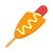 Bite Corn dog or Sausage in the dough icon. Flat style vector illustration