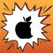 Bited apple sign. Vector. Comics style icon on pop-art background.. Illustration.