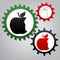 Bited apple sign. Vector. Three connected gears with icons at gr