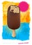 Biting chocolate ice lolly on abstract summer background