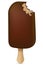 Biting chocolate ice lolly with shadow on white background