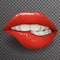 Biting lip female mouth stylish fashion mockup transparent background design vector illustration