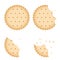 Bitten chip biscuit cookie, cracker vector set