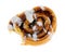 Bitten cinnamon roll on a white background