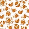 Bitten cookies with chocolate. Delicious homemade cakes. Vector seamless cartoon pattern.