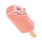 Bitten pink ice cream popsicle with glaze coating isolated on white