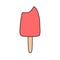 Bitten red fruity ice cream lollipop or popsicle, vector