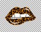 Bitting lips with leopard print. Vector illustration on transparent background. Trendy sticker
