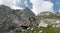 Bivouac Nogara bellow the summit of Mangart on the italian side of frontier in Julian Alps in Italy