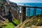 Bixby Bridge with Ocen View and water with blue sky in Californi