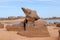 Bizarre boulders and rocks on the Pink Granite Coast on the island of Renote in Brittany