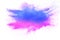 Bizarre forms of blue pink powder explosion on white background.