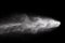 Bizarre forms of white powder explosion cloud against dark background