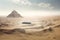 bizarre optical illusion of a ship sailing through the desert with mirage in the background