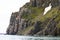 Bizarre rock formation. Alkefjellet, one of the largest and most spectacular bird cliffs on Svalbard.