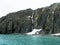 Bizarre rock formation. Alkefjellet, one of the largest and most spectacular bird cliffs on Svalbard.