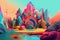 bizarre and surreal world, created by combining impossible shapes with psychedelic colors and lettering