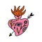 Bizarre Valentines day burning sacred heart modern abstract eye face. Groovy love emoji