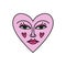 Bizarre Valentines day heart modern abstract face. Groovy emoji shape. Funky hippie mad weird 60s