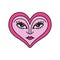 Bizarre Valentines day heart modern abstract face. Groovy emoji shape. Funky hippie mad weird 60s 70s sixties retro