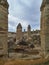 Bizarre wind-crafted figures in a line perspective in Cappadocia, Turkey