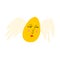 Bizarre yellow eggs with wings. Easter Comic cartoon Egg character with lovey face