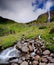 Bjarnafoss waterall falling over the mountain edgetryside