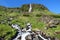 Bjarnarfoss waterfall and river running through green fields in summer, Budir, SnÃ¦fellsnes, Iceland