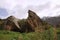 The bkoken heart stone in Ala Archa National Park in May, Kyrgyzstan