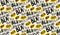 Bla bla seamless pattern, different hand lettering words with yellow speech bubbles. Buzz concept, chat background