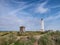 Blaavand lighthouse and WW2 bunker at the Nort Sea coast in Denmark