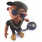 Black 3d cartoon hiphop rap artist character with ball and chain