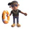 Black 3d cartoon hiphop rapper in baseball cap offering a lifering life preserver to someone drowning, 3d illustration