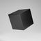 Black 3d modeling cube with perspective isolated on grey background. Render a rotating 3d box in perspective with