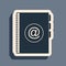 Black Address book icon isolated on grey background. Notebook, address, contact, directory, phone, telephone book icon