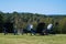 Black Adirondack Chairs on Green Grass Outdoors in the Mountains