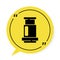 Black Aeropress coffee method icon isolated on white background. Device for brewing coffee. Yellow speech bubble symbol