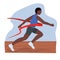 A black African American athlete. A fast runner crosses the finish line. Winner of a running competition. Vector illustration