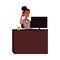 Black, African American businesswoman, secretary, office manager talking by phone