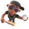 Black African American hiphop rap artist holding a baseball bat and ball, 3d illustration