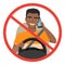 Black african american man driving a car talking on the phone. sign stop danger