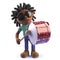 Black African cartoon male character in 3d playing a bass drum