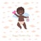 Black african smiling cupid holding valentine