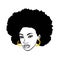 Black Afro African American woman head silhouette with natural waves hair puff hairstyle