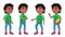 Black, Afro American Boy Kindergarten Kid Poses Set Vector. Preschool, Childhood. Friend. For Cover, Placard Design