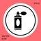 Black Aftershave bottle with atomizer icon isolated on red background. Cologne spray icon. Male perfume bottle. White