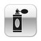 Black Aftershave bottle with atomizer icon isolated on white background. Cologne spray icon. Male perfume bottle. Silver