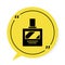 Black Aftershave icon isolated on white background. Cologne spray icon. Male perfume bottle. Yellow speech bubble symbol