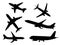 Black airplanes icon set