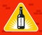 Black alcohol bottle icon on a triangular road sign.